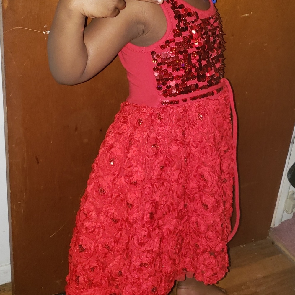 Red sequin flowered holiday dress